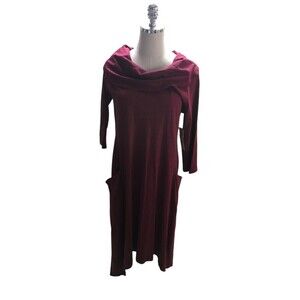 CMC Cowl Dress Women's Size Medium Red 100% Cotton Pockets Color Me Cotton